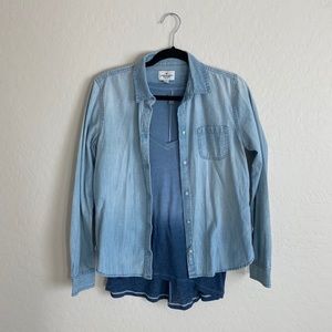 light wash soft denim button up top